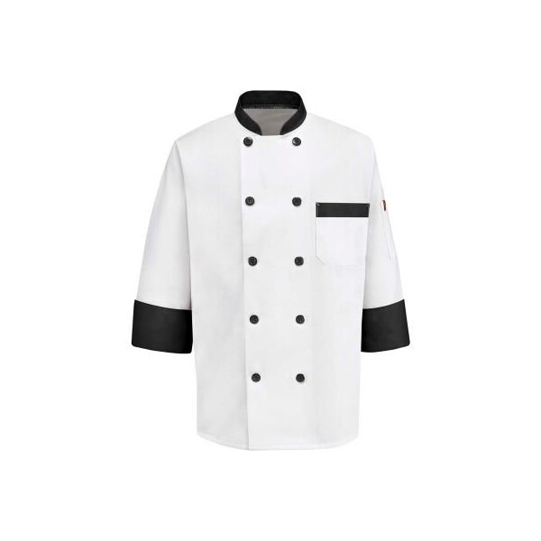 Chef Designs Garnish Chef Coat, White W/Black Trim, Polyester/Cotton, L